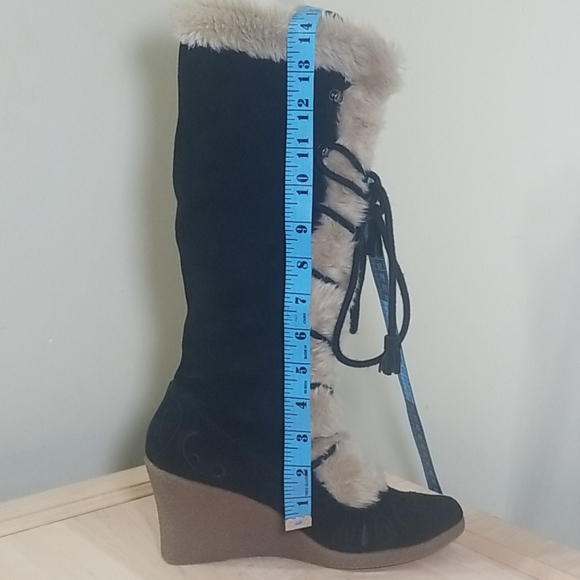 S E Boutique suede fur tall boots w size 8 - Picture 11 of 12